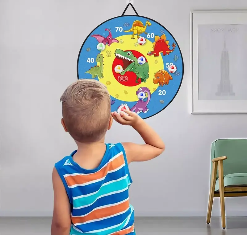26" Double Sided Dinosaur Dartboard Indoor/Outdoor Game 16 Sticky Balls 6