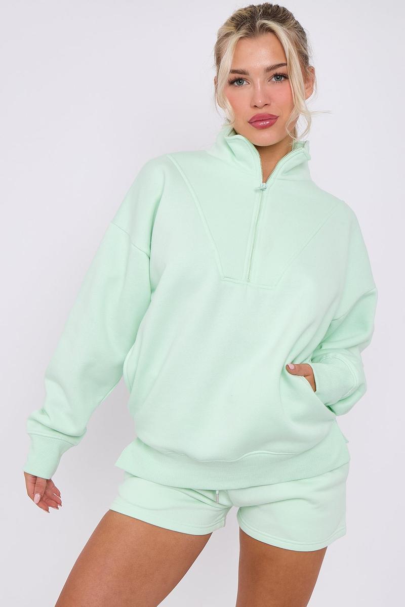 Product Introduction of H.O.S Women's 1/2 Zip Top & Shorts Fleece Co-ord Set 4