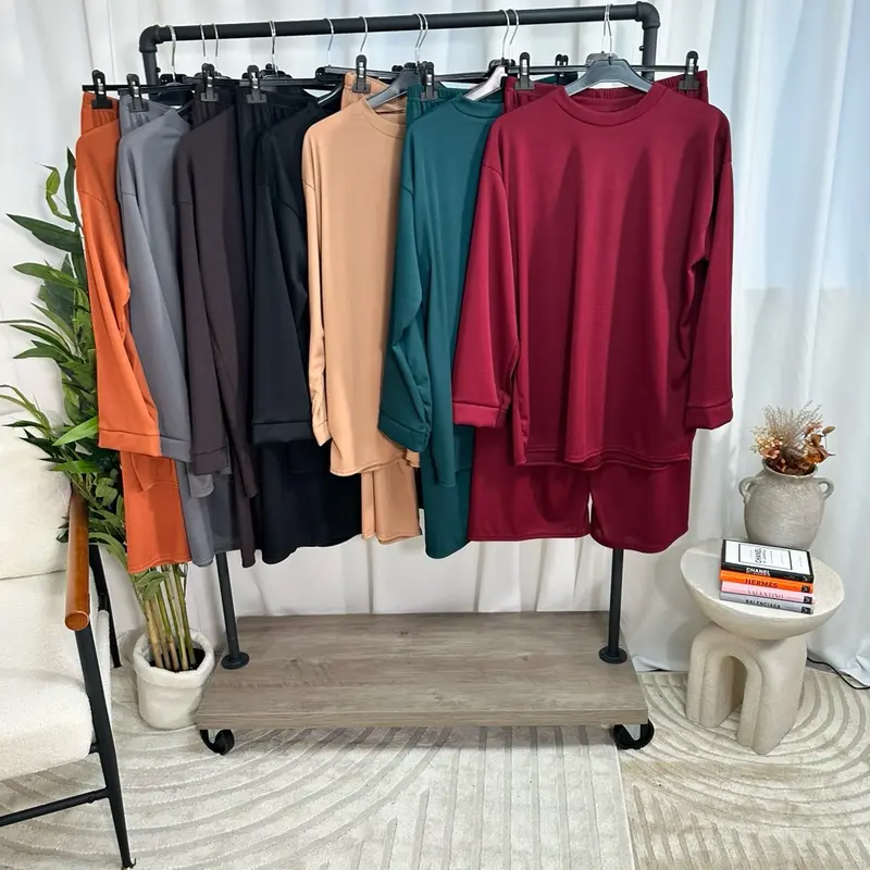 Safia Relaxed Rib Two-Piece Set Casual Comfy Top And Bottom Outfit Ribbed Lounge Set  Womenswear Essential  Basic Matching Set For Every Day Wear  Petite Coord Set  Ladies Top And Trouser Suit viral women 7