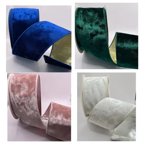 63mm Width Wired Crushed Velvet Satin Backed Christmas Ribbon-Sold in 9.1 Metre Roll 0