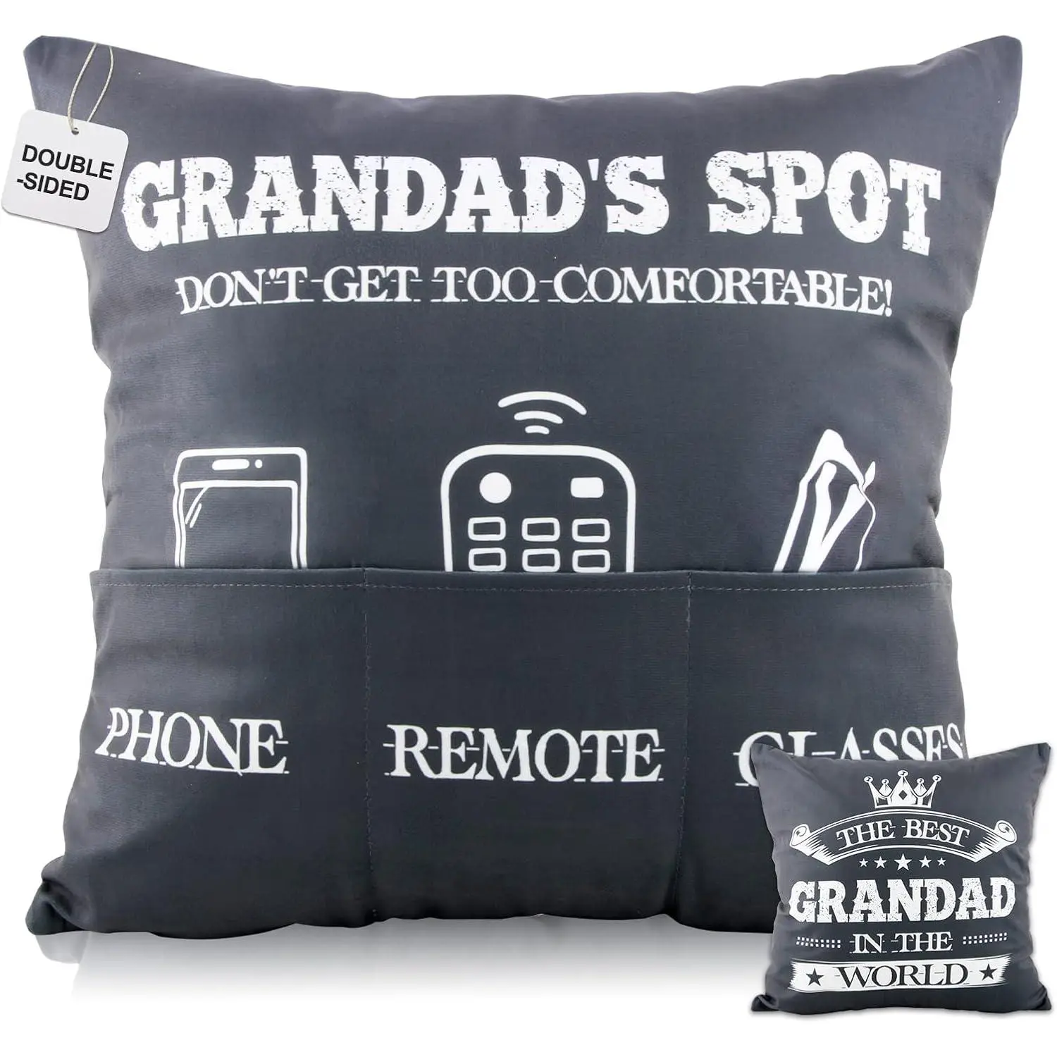Grandad Gifts Cushion Cover Double-Sided Throw Pillow Cover with Pockets Father's Day Christmas Grandad Birthday Gifts from Grandchildren Granddaughter Grandson