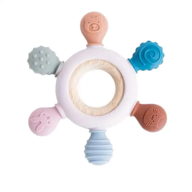Soft patterned baby teething soother toy developmental toys