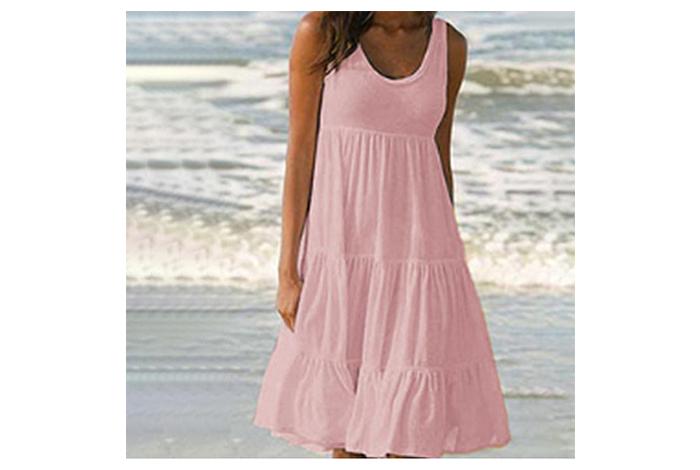 Product Introduction of Women Causual  Sleeveless Ruffles Mini Dress Boho Solid Beach Sundress Oversized Loose Dress  Summer Casual Womenswear Basic Minimalist 3