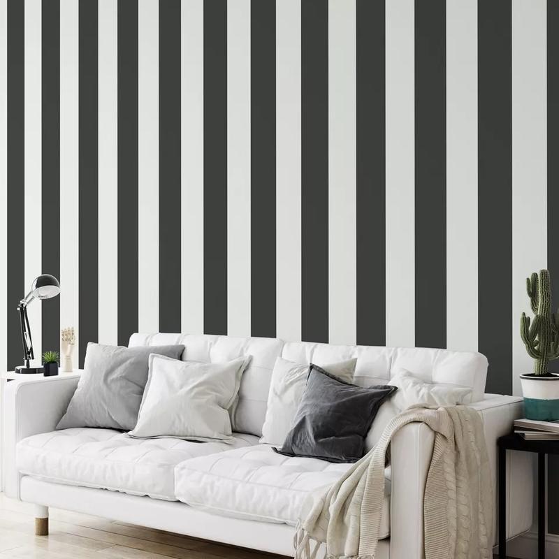 Product Introduction of Charcoal Black and White Contrast Bold Lance Feature Stripes Wallpaper WD0082 11