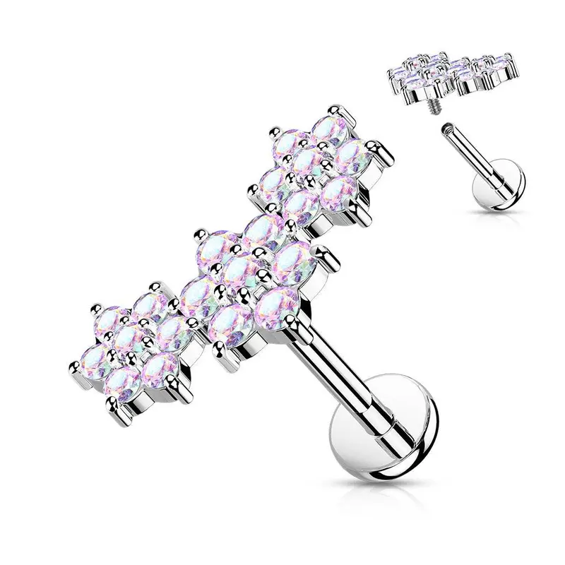 TRIPLE FLOWER CRYSTAL FLAT BACK LABRET 1