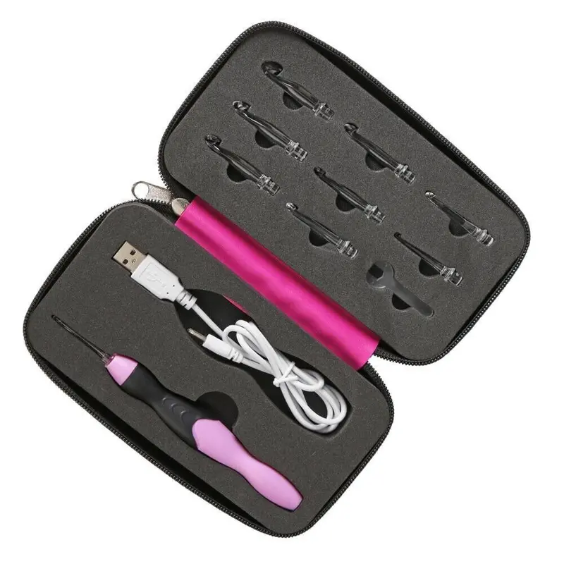 9 in 1 USB Light Up Crochet Hooks Knitting Needles LED Sewing Tools Set Kit UK 1