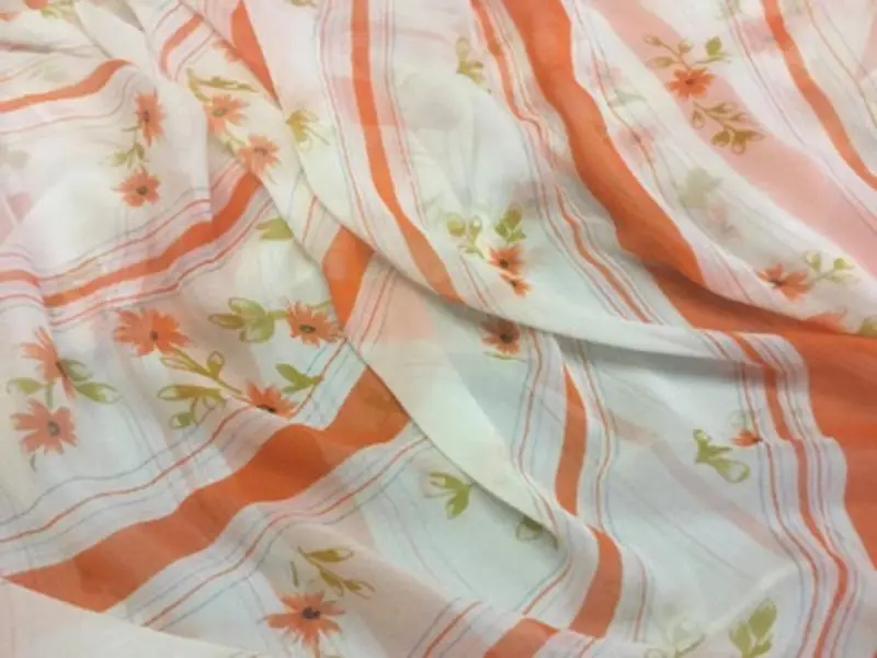 NEW High Class 100% Pure Silk Chiffon Floral Stripe Print Fabric