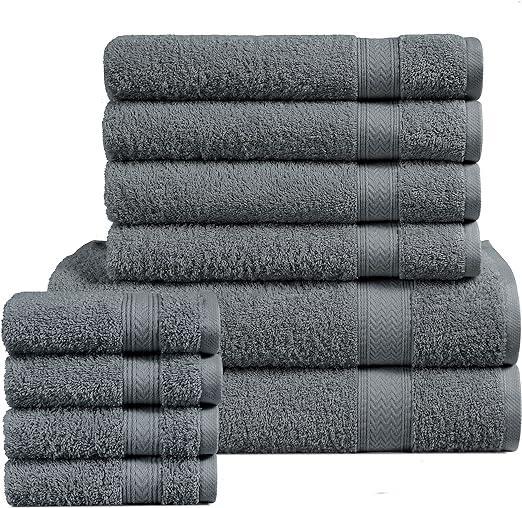 10 Piece Towel Bale Set 100% Cotton 500 Gsm,2 Bath Towel 70x140cm,4 Hand Towel 40x66cm,4 Face Towel 30x30cm,Excellent Obsorbent Towel Set For Bathroom Reusable Soft Absorbent Bathroom Pack Unisex 2