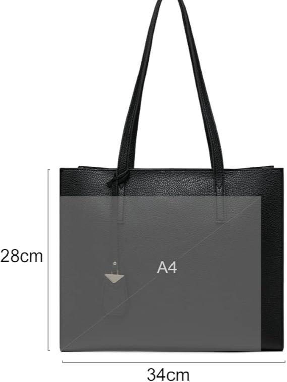 Women's Tote Bag Large Handbag Soft Leather Simple Shoulder Bag with Zipper for School Work Leisure (A-Black) 5