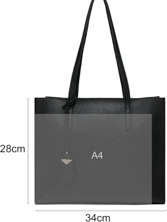 Women's Tote Bag Large Handbag Soft Leather Simple Shoulder Bag with Zipper for School Work Leisure (A-Black) 4