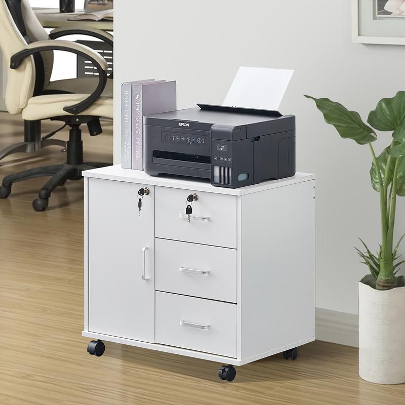 Modern Mobile File Cabinet with Lockable Drawers and Wheels - Spacious 3-Tier Storage for Documents, Books & More - Ideal for Home Office 4