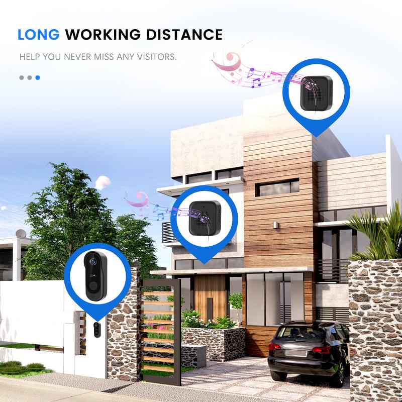 Wi-Fi Smart Video doorbell Phone Security Camera  Wireless with Motion Detection, Night Vision, Cloud Storage, Two Way Audio, Chime Ringer Included ，IP65 Waterproof 5