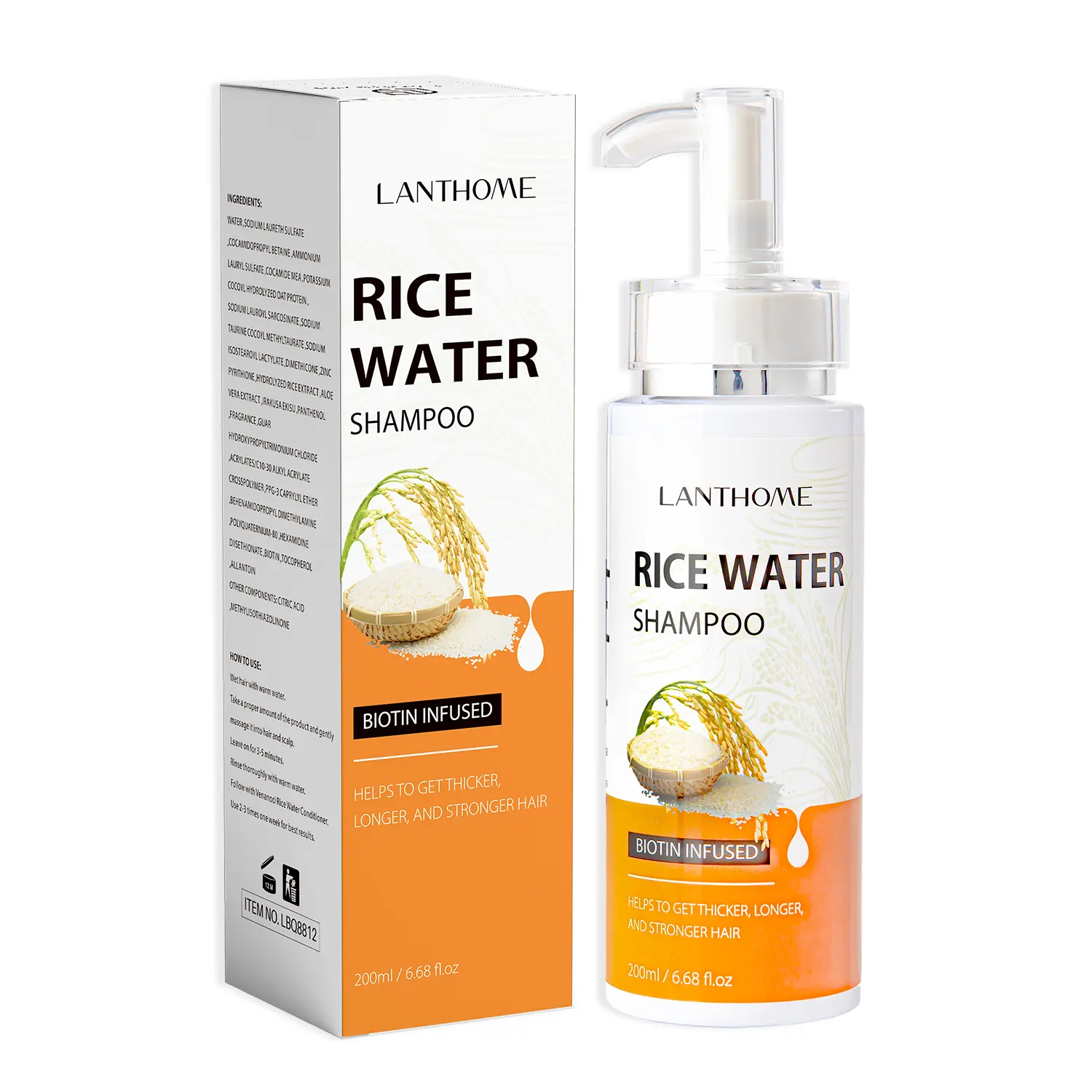 Britains Beauty Rice Water Shampoo with Biotin 200ml - Strengthens Hair, Reduces Hair Loss, and Promotes Thicker, Healthier Hair - Natural Solution for Oily Scalp, Hair Thinning, and Baldness - Nourishing Hair Care