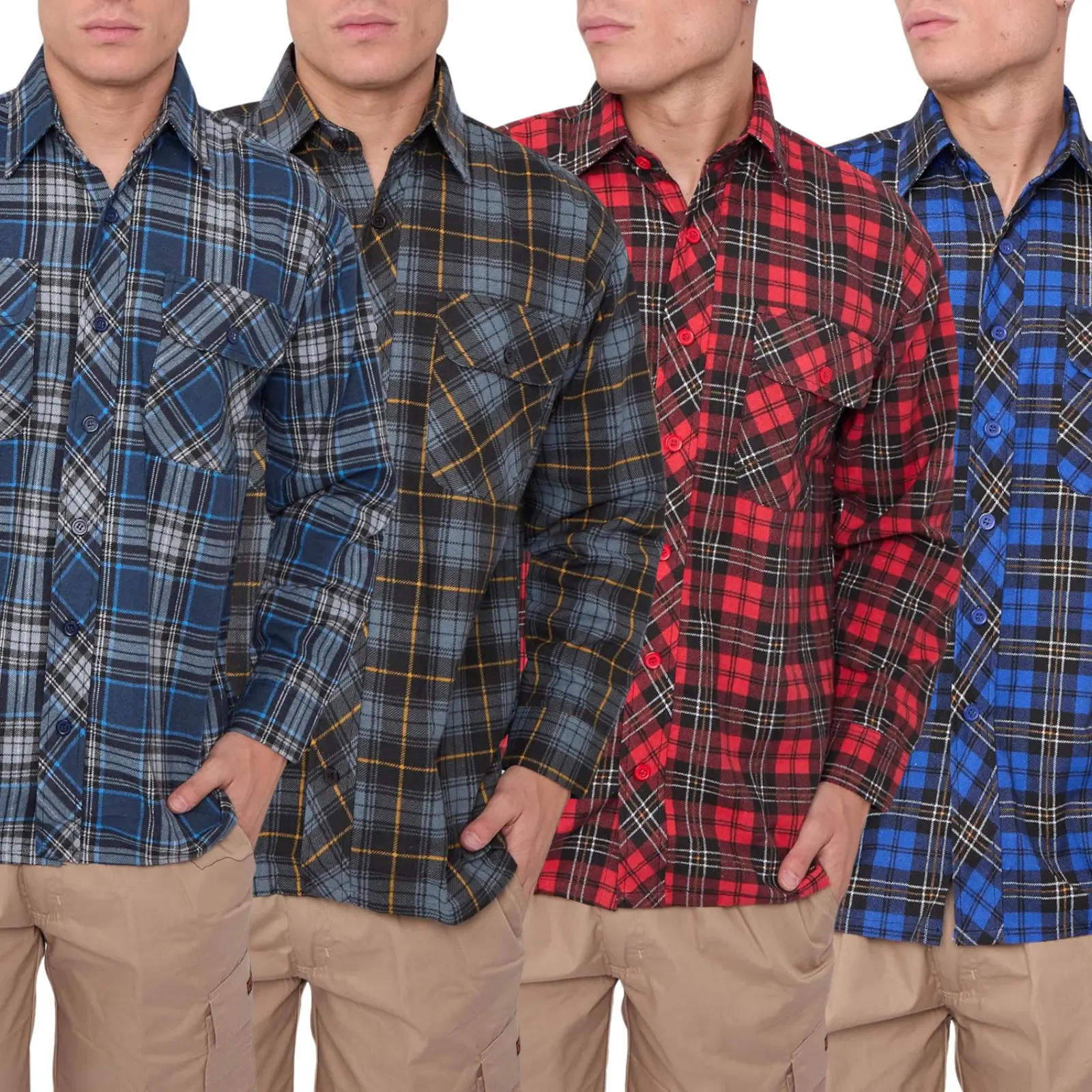 LABEL APPAREL Men's 100% Cotton Flannel Shirt | Casual & Workwear | Long Sleeve Plaid Checked Shirt | Regular Fit for Smart Style Menswear Soft Top Outdoor
