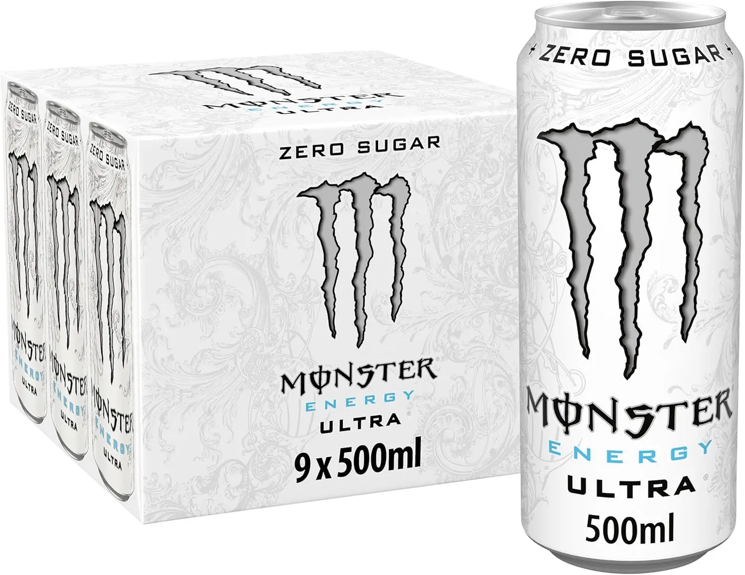 Monster Ultra Energy Drink - 9 x 500ml - Zero Sugar, Low-Calorie - Perfect for Energy Boost Beverage Sport