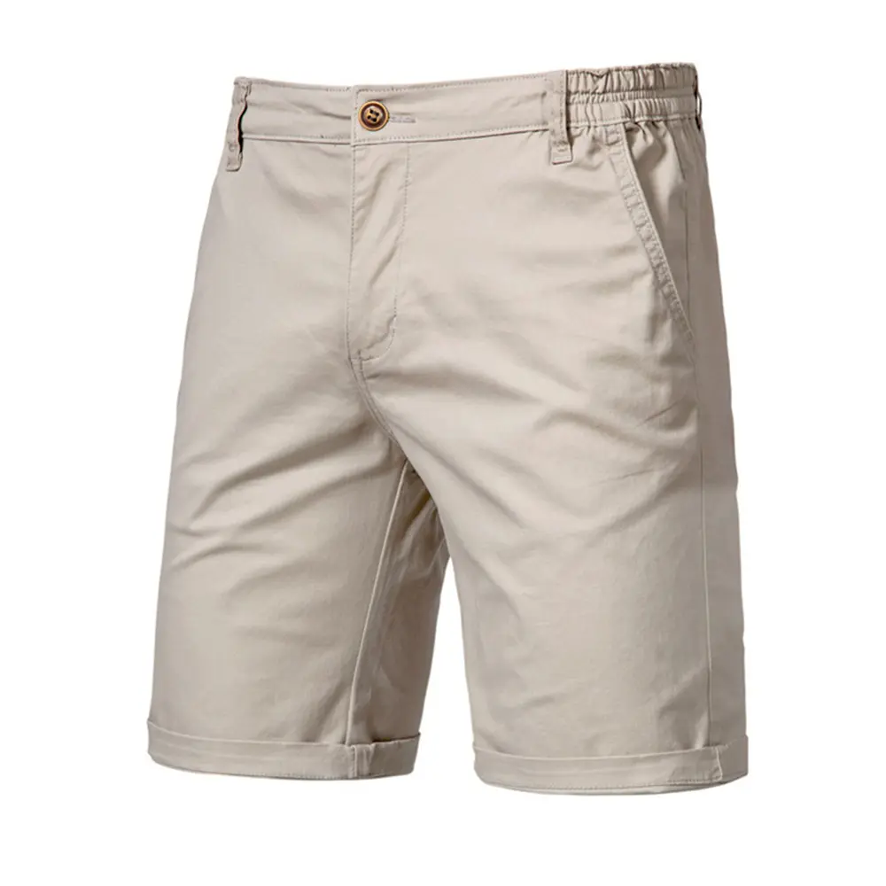 2025 new summer cotton shorts men's solid color elastic waist shorts casual business social men's shorts