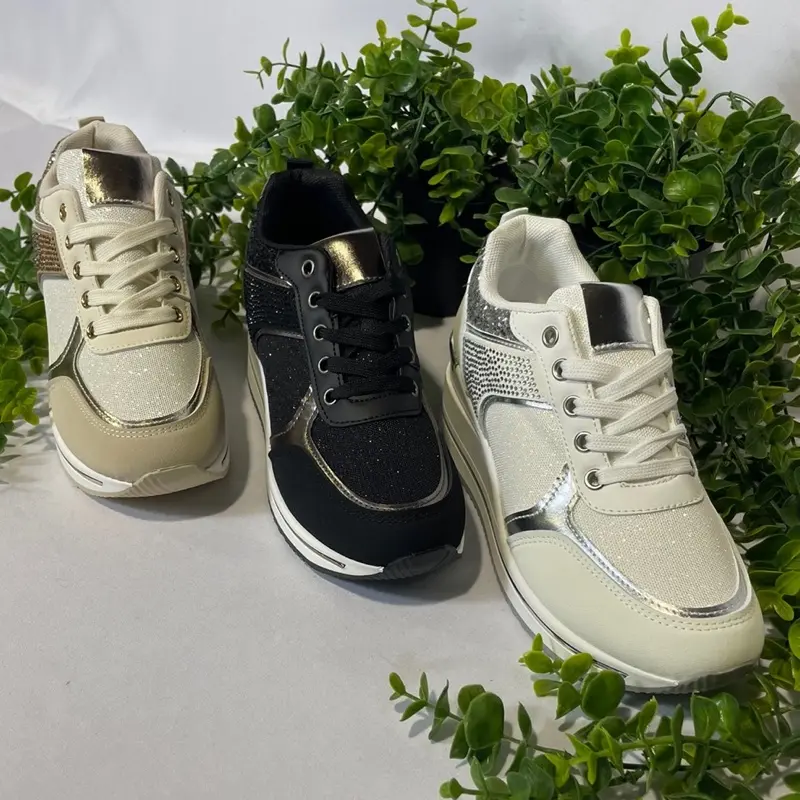 Women’s Wedge Bling Trainer - YD916, Comfortable Walking Shoes - Closed 1