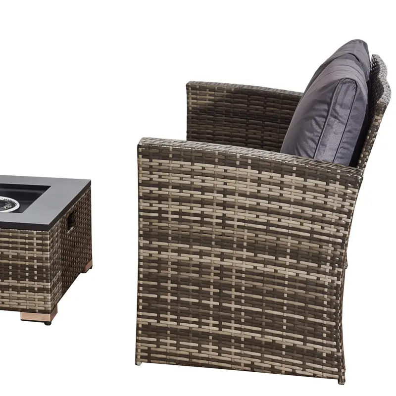Outdoor 4 Piece Rattan Sofa Set with Firepit 4