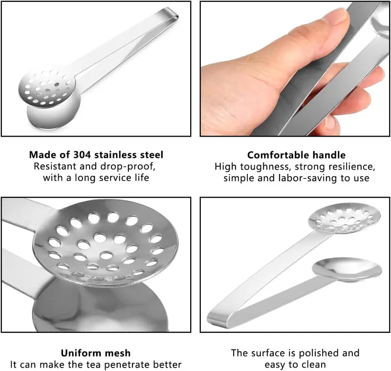 Tea Bag Squeezer Tongs | Stainless Steel Non-Slip Strainer & Holder | Mini Serving Clip for Kitchen & Bar 4