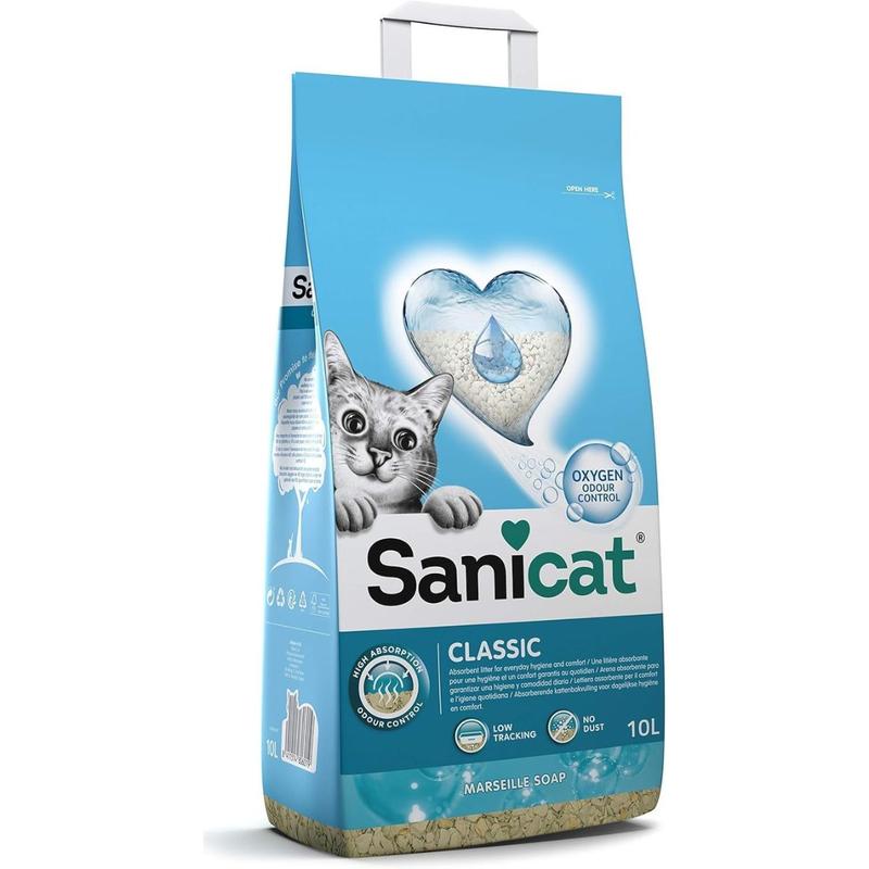 Product Introduction of Sanicat - Classic Marseille soap scented cat litter Fast absorption product for your pet’s hygiene | No dust | Keep Your Home Clean | 10L capacity 5