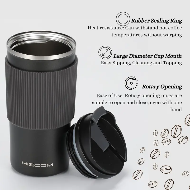 Coffee Cup Vacuum Insulated Travel Mug with Double-Wall, Heat-Resistant Design, Non-Slip Silicone Grip, and Leakproof Lid for Hot and Cold Beverages Drinkware Flasks Stainless Steel thermal  coffee 4