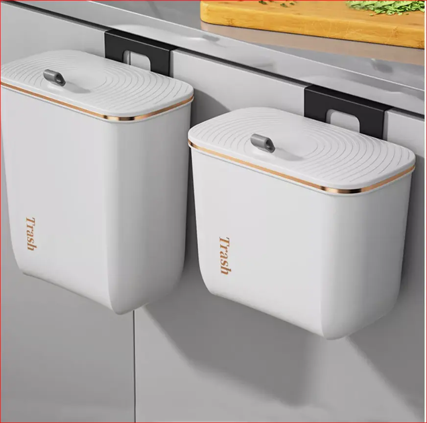 7/9L Wall Mount Waste Bin Kitchen Cabinet Door Cupboard Hanging Trash Can with Lid Bucket Cover
