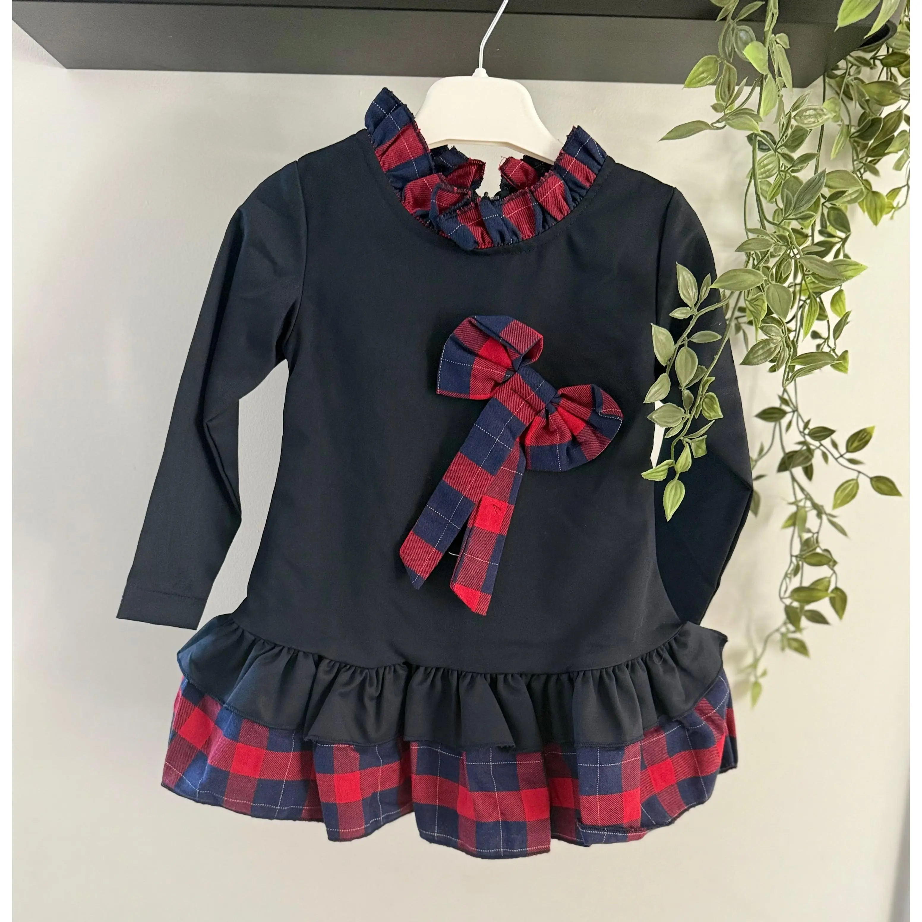 Navy Bow Tartan Dress