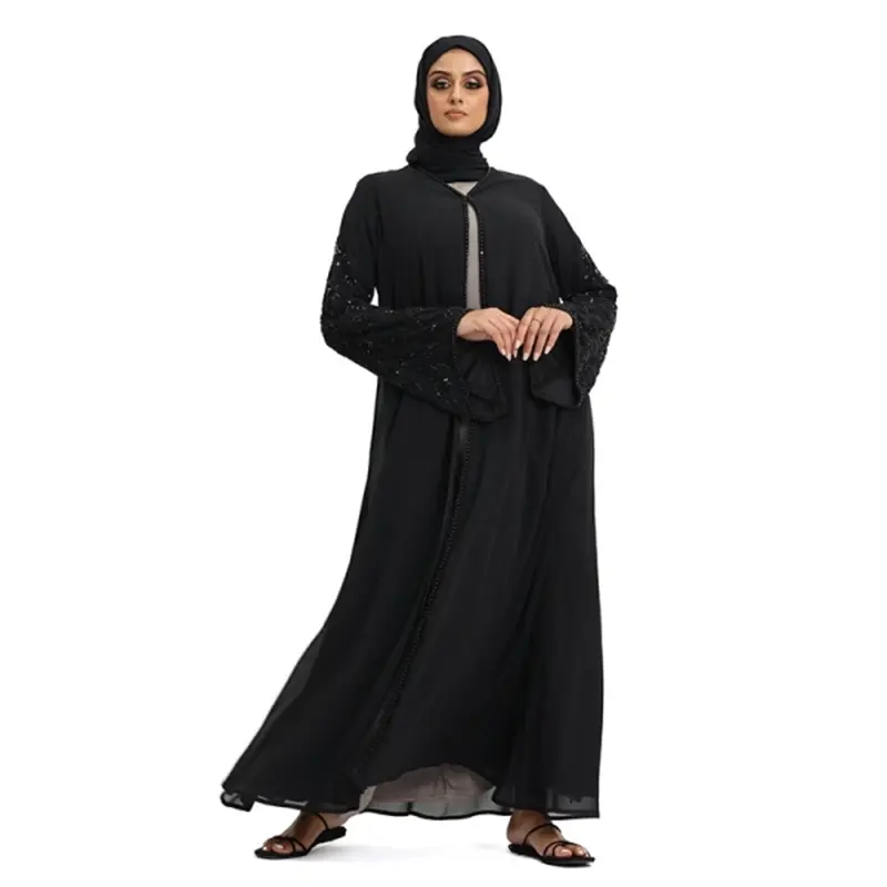 Pearl Chiffon Double Black Beaded Kimono 2