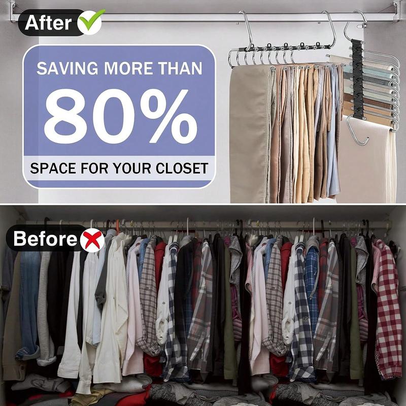 9 Layers Pants Hangers Space Saving, 2 Pack Multifunctional Pant Rack Stainless Steel Closet Organizer For Pants Jeans Leggings Trousers Room Decor Home Decor Fall Decor Bedroom Decor 5
