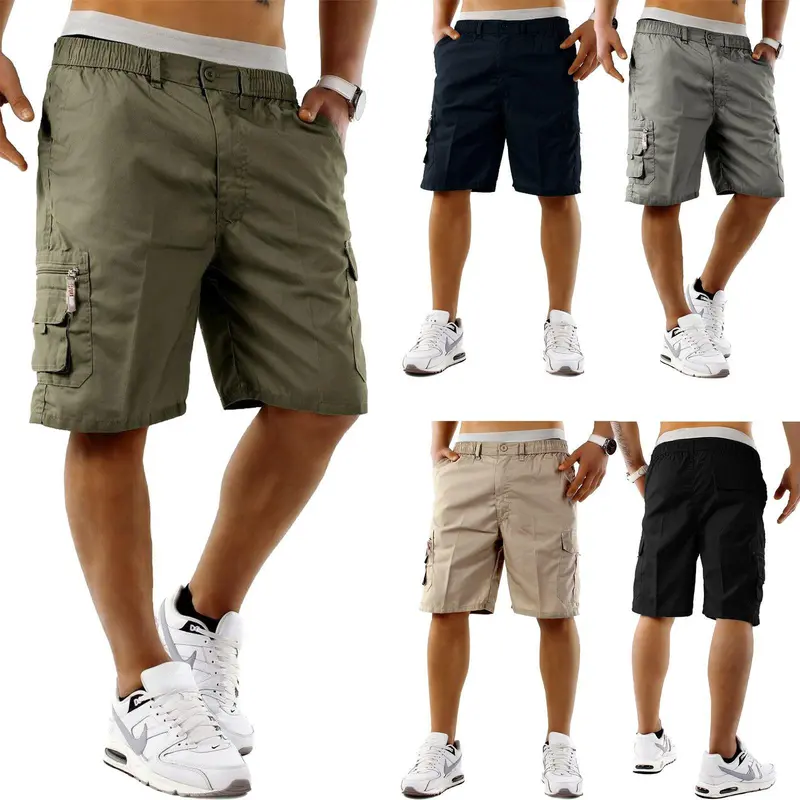 Mens Elasticated Waist Multi Pockets Cargo Shorts Combat Poly Cotton Pants M L XL 2XL 3XL 4XL 5XL 6XL Casual Menswear 0
