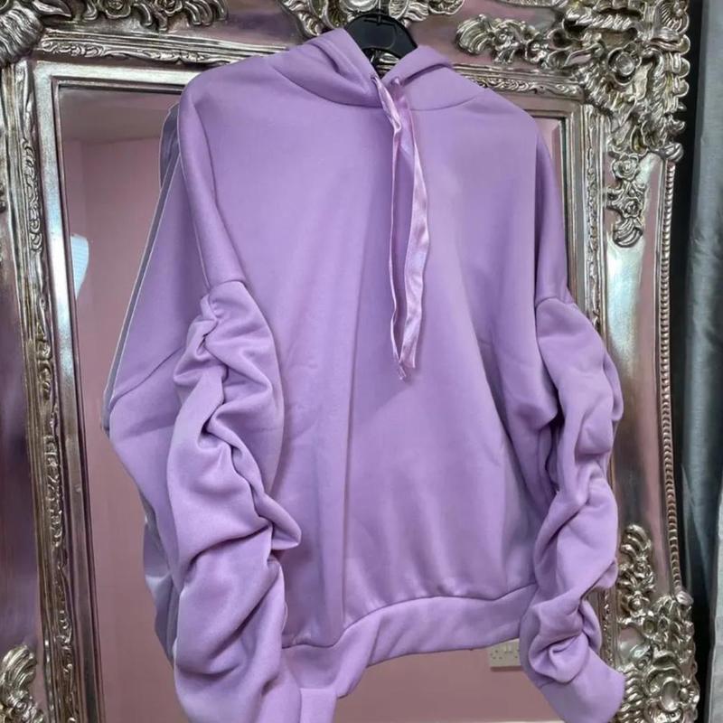 Ruched Arm Ribbon String Hoodie, Oversized Baggy Comfortable Womenswear 6
