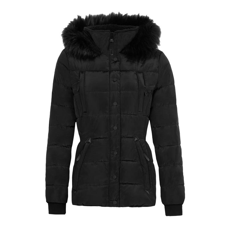 Spindle Womens Ladies Premium Quality Hooded Short Fur Parka Quilted Padded Puffer Coat | Zip Side Pockets | Luxurious Detachable Faux Fur on Hood 1