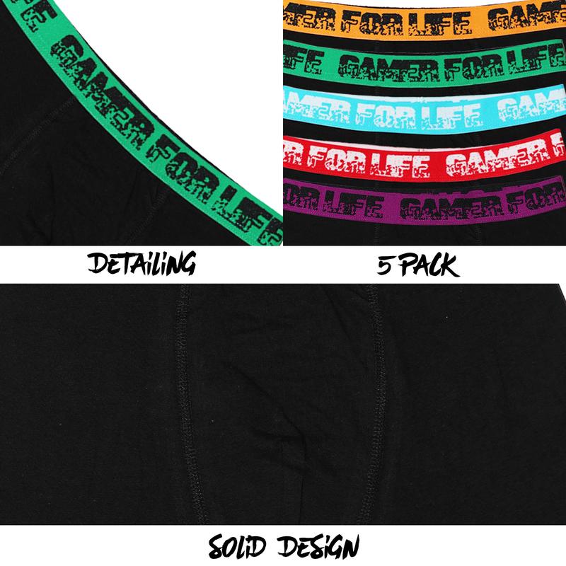 Gamer Kids Boxer Trunks - 5 Pack - "Gamer for Life" Jacquard Waistband - Graffiti Waistband Design Underwear - 95% Cotton, 5% Elastane - Size 5-13 Years 1