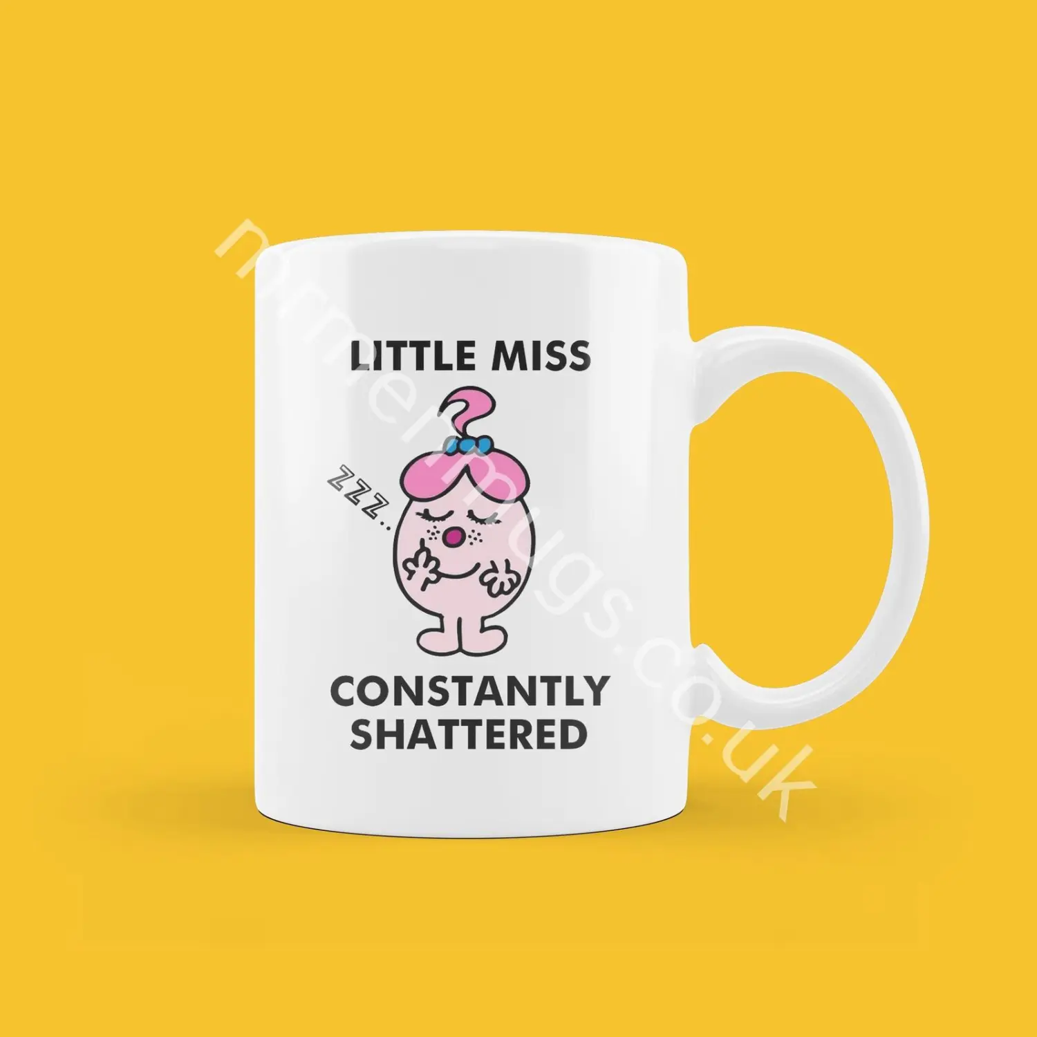 Little Miss Constancy Shattered Coffee Mug Tea Cup, Personalised Present, Funny