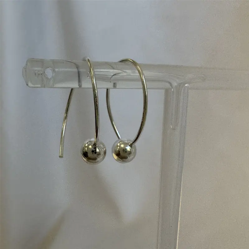 Sterling Silver Ball Loop Wire Drop Earrings 2