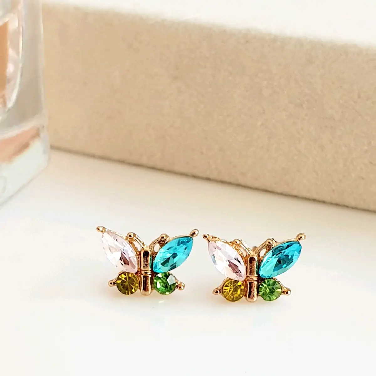 Multicoloured Crystal Buttefly Studs