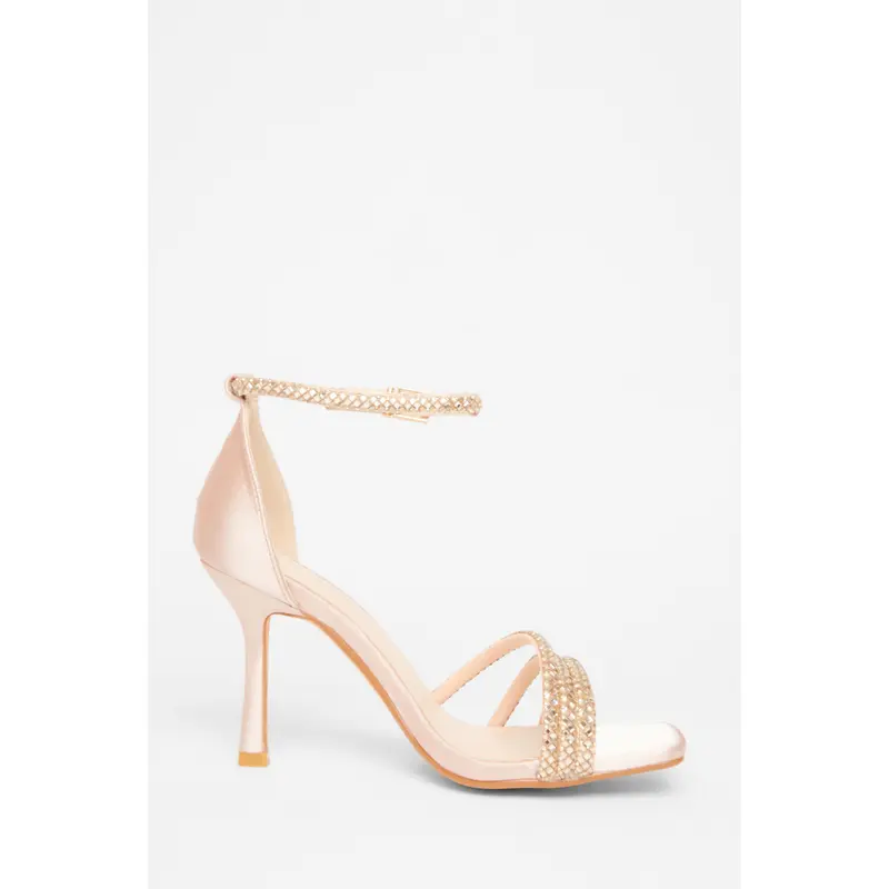 Quiz Clothing Wide Fit Champagne Diamante Strap Heels 4