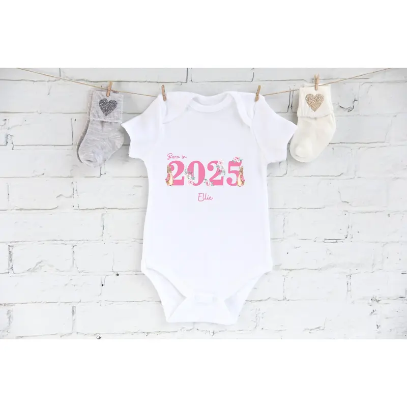 Personalised Peter Rabbit Born in 2025 Baby Outfit, Coming Home - New baby arrival Vest, Rompersuit 4