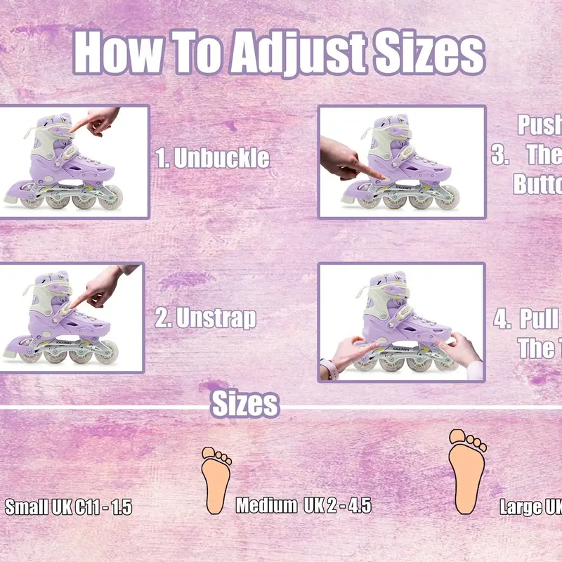 Scale Sports - Adjustuble Roller Skates with light up wheels for children and adults - Kids Inline Roller boots with storage bag for toddler, Roller blades for girls, boys, professional and beginner. 7