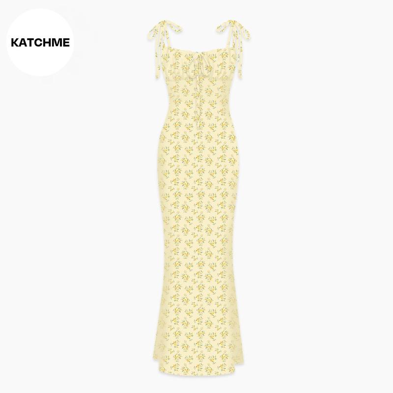 KatchMe Fresh Womenswear Adjustable Strap Floral Print Tie-Up Slinky Maxi Dress,Summer Mermaid Tail Dresses for Women,Birthday Outfits,Womenswear 7