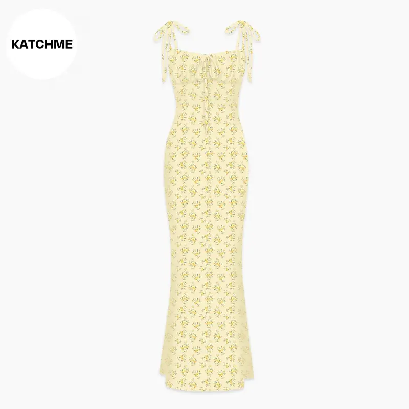 KatchMe Fresh Womenswear Adjustable Strap Floral Print Tie-Up Slinky Maxi Dress,Summer Mermaid Tail Dresses for Women,Birthday Outfits,Womenswear 7