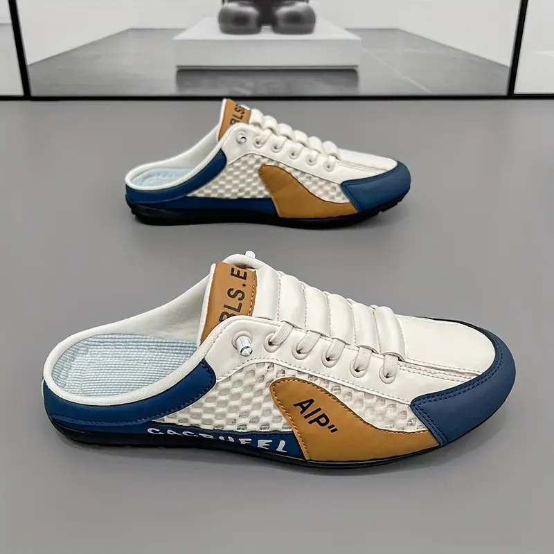 Breathable Men's Slip On Non Slip Casual Shoes, Summer Trendy Color Block Round Toe Slippers For Outdoor Walking Camping Casual Activities Footwear Boy 1