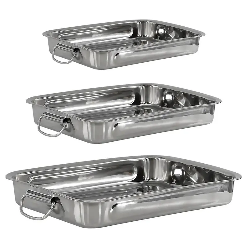 Stainless Steel Roasting Trays Set of 3 - Oven & Dishwasher Safe Bakeware 2