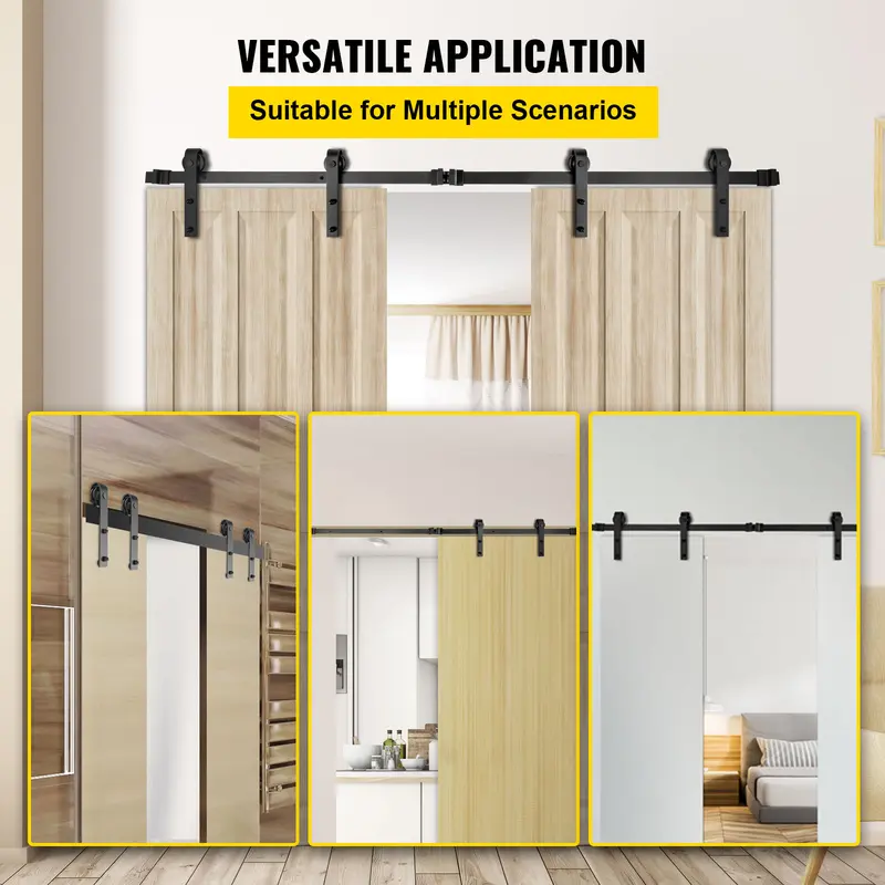 VEVOR Sliding Barn Door Hardware Kit, 14FT Barn Door Kit, 330LBS Load-Bearing Double Barn Door Hardware Kit, Carbon Steel Barn Door Track, Darn Door for 1.37-1.77" Thickness & 7FT Wide Door Panel 1