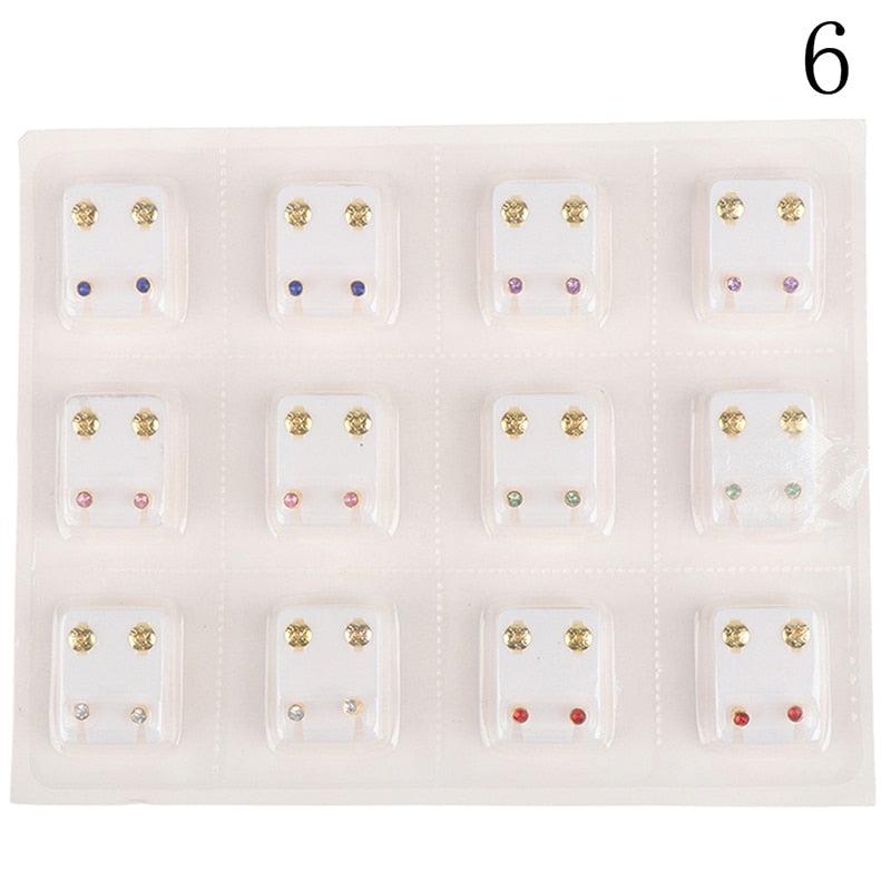 24pcs=12Pairs Surgical Steel Ear Studs Earrings Set Medical Earrings Piercing Tool Kits Women Jewelry Piercing Stud Earring 5