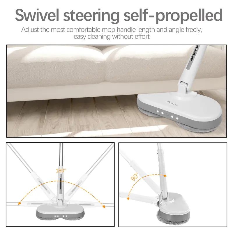 Cordless Electric Mop with Detachable Water Tank & Headlight - Quiet Rechargeable Hard Floor Cleaner for Tile, Hardwood, Laminate - White 6