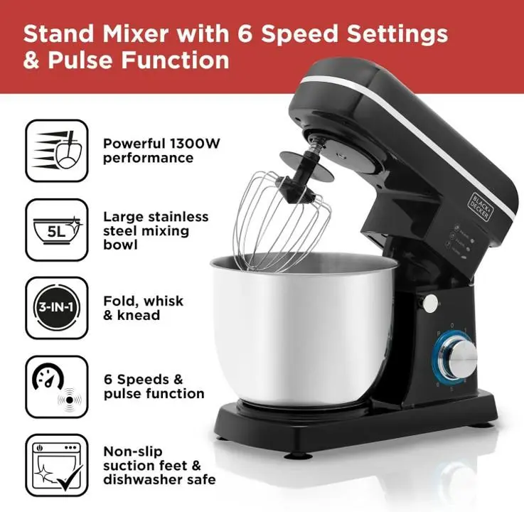 Black & Decker 1300W Stand Mixer – Black BXMX12054GB 2