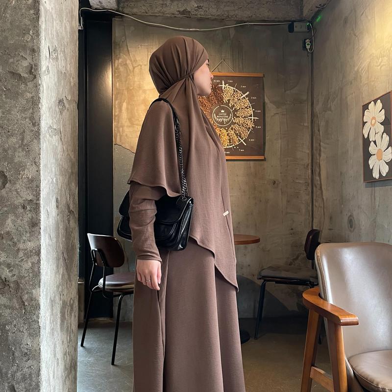 #CL05 Two Piece Crepe Solid Colour khimarset Includes Hijab and Belt, Boat Neck Long Sleeve Robe, Daily Travel Prayer Hajj, Muslim Women's Clothing, Basic Classic Styles