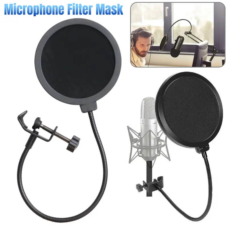 2X Microphone Pop Filter Swivel With Double Layer Sound Shield Guard Wind UK 0
