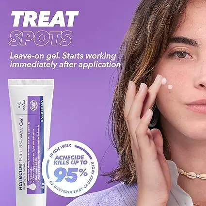 Face Gel 15 g, For Acne Treatment and Spot Treatment With 5 Percent Benzoyl Peroxide For Blackheads and Acne Prone Skin, 15 g (Pack of 1) 1